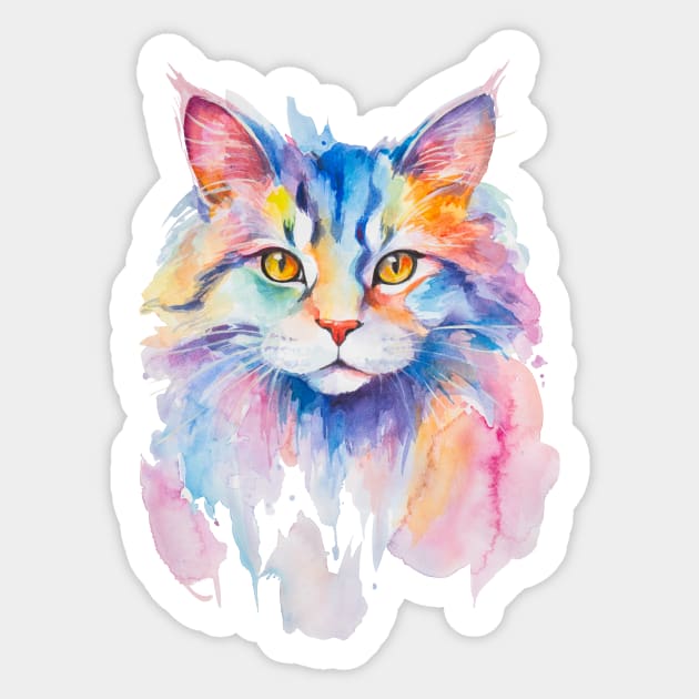 watercolor Norwegian Forest Cat Sticker by MariDein